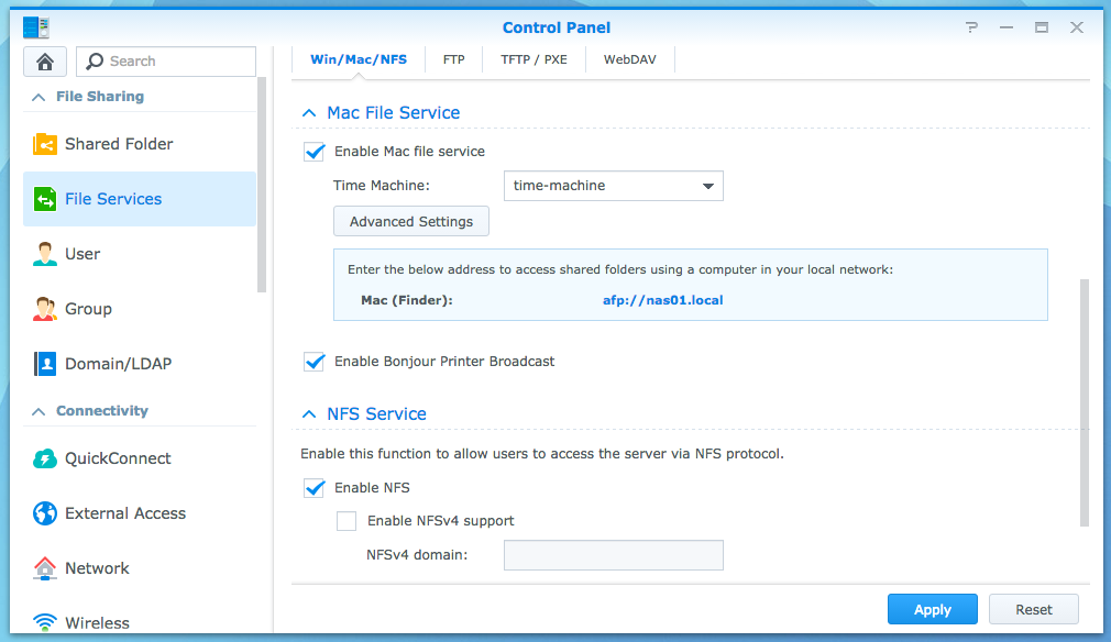 viewing remaining quota synology nas time machine